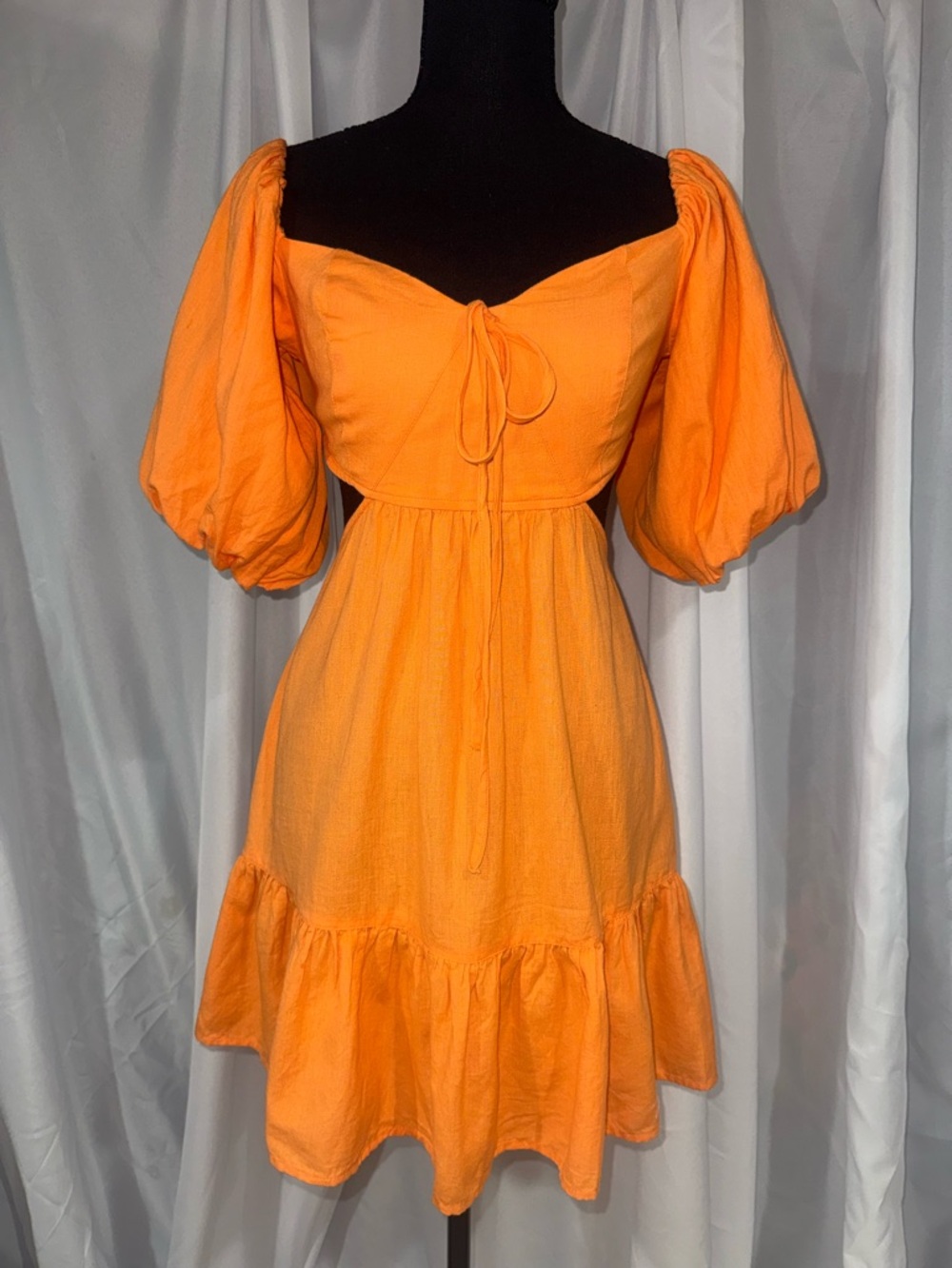 Miss Selfridge Orange Puff Sleeve Tie-Front Mini Dress